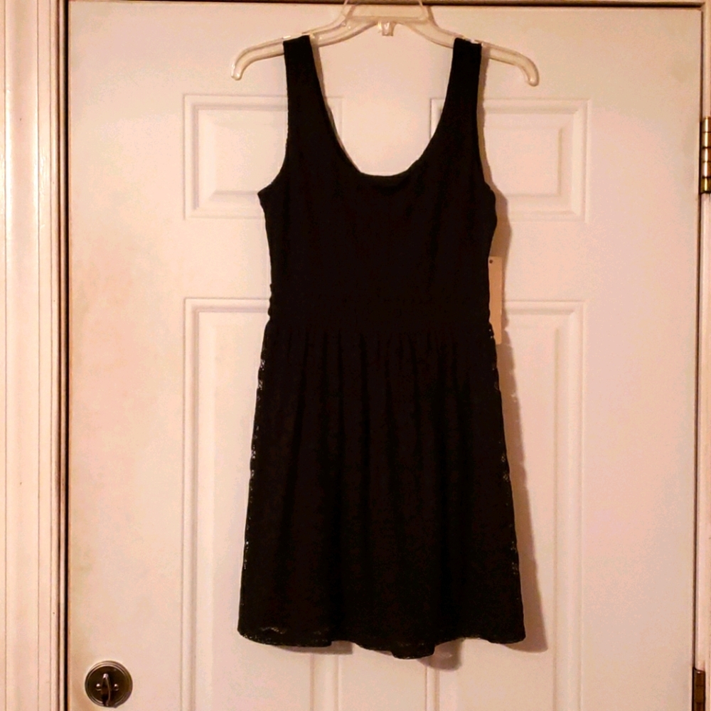 Love Reign juniors little black dress with lacey overlay